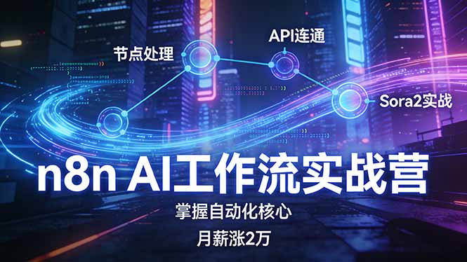 n8n AI工作流实战营，节点处理+API连通+Sora2实战，掌握自动化核心月薪涨2万-87副业网 - 互联网副业项目资源分享平台