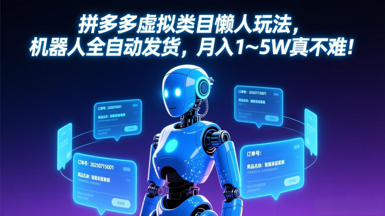 拼多多虚拟类目懒人玩法，机器人全自动发货，月入 1-5W 真不难！-87副业网 - 互联网副业项目资源分享平台