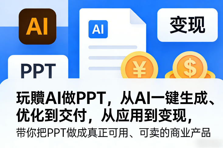 玩賺AI做PPT，从AI一键生成、优化到交付，从应用到变现，带你把PPT做成真正可用、可卖的商业产品-87副业网 - 互联网副业项目资源分享平台
