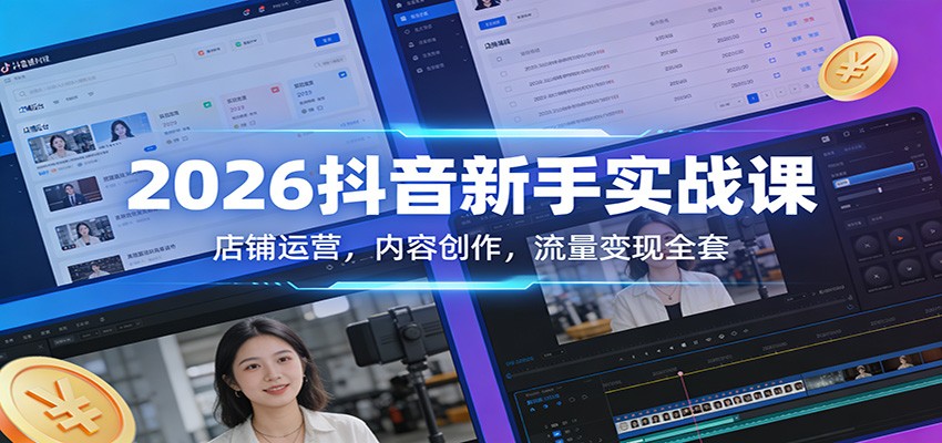 2026抖音新手实战课：店铺运营，内容创作，流量变现全套-87副业网 - 互联网副业项目资源分享平台