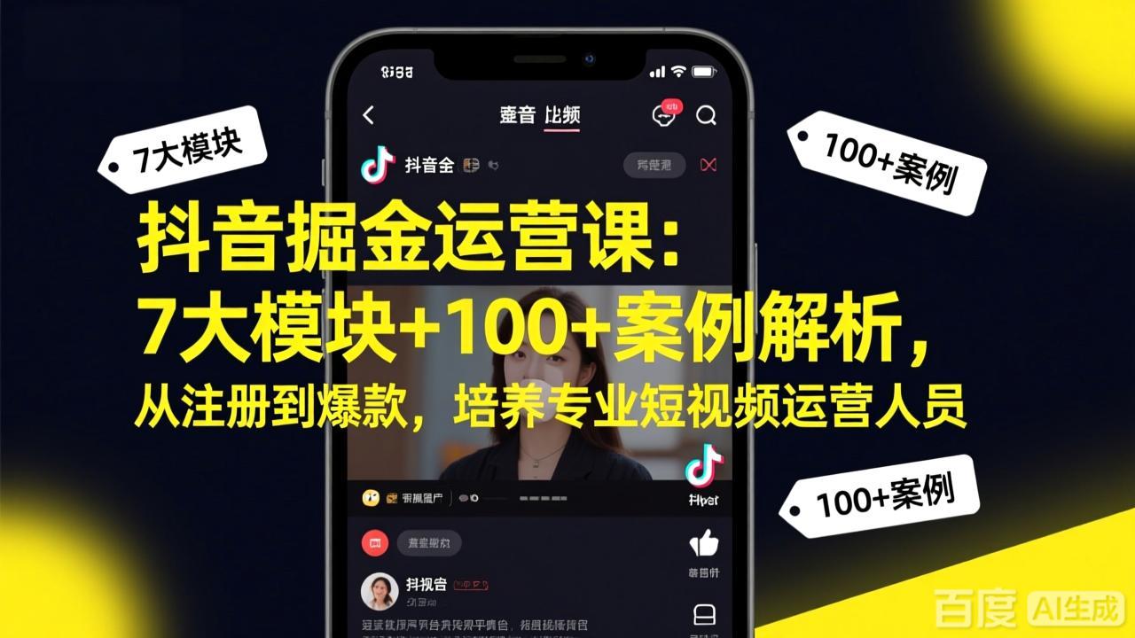 抖音掘金运营课：7大模块+100+案例解析，从注册到爆款，培养专业短视频运营人员-87副业网 - 互联网副业项目资源分享平台