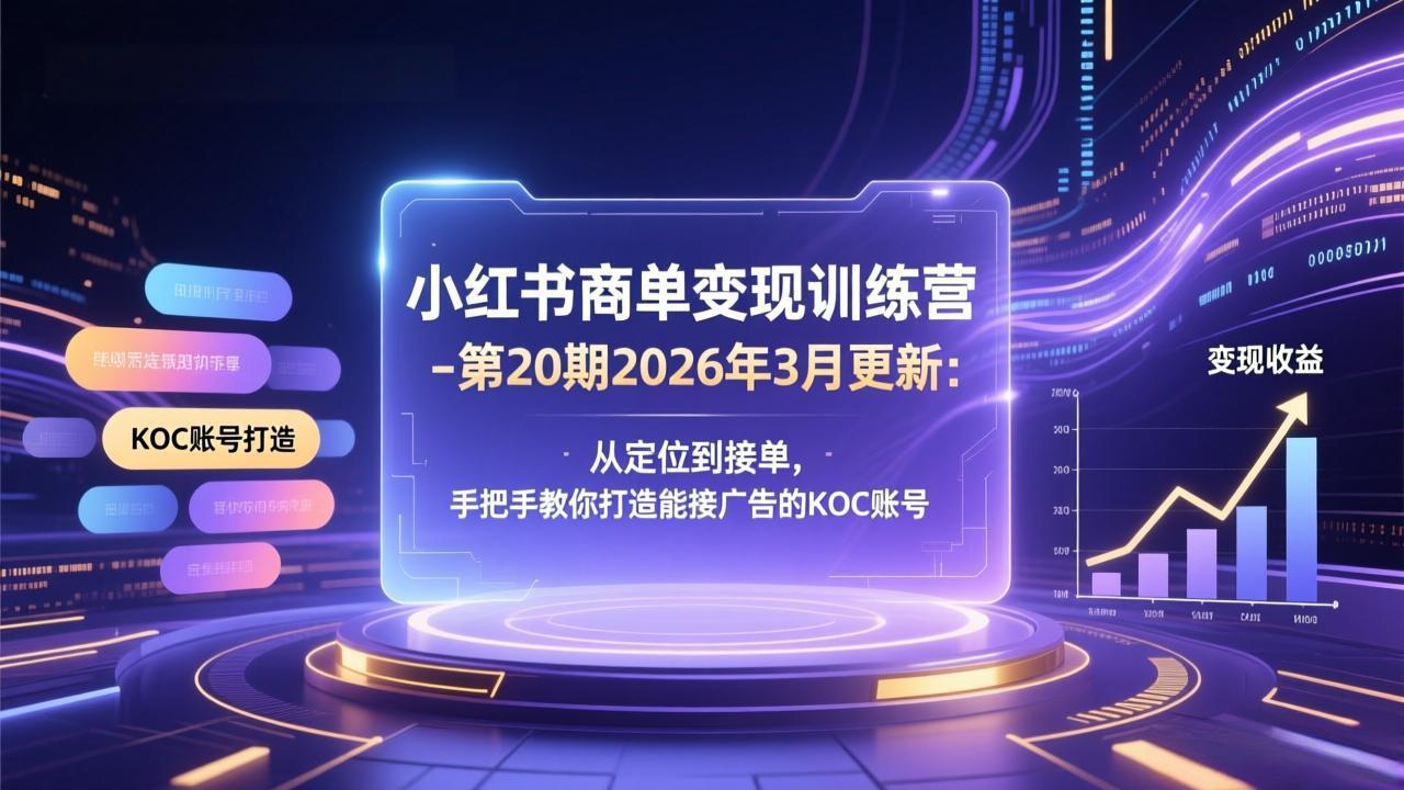 小红书商单变现训练营-第20期26年3月更新：从定位到接单，手把手教你打造能接广告的KOC账号-87副业网 - 互联网副业项目资源分享平台