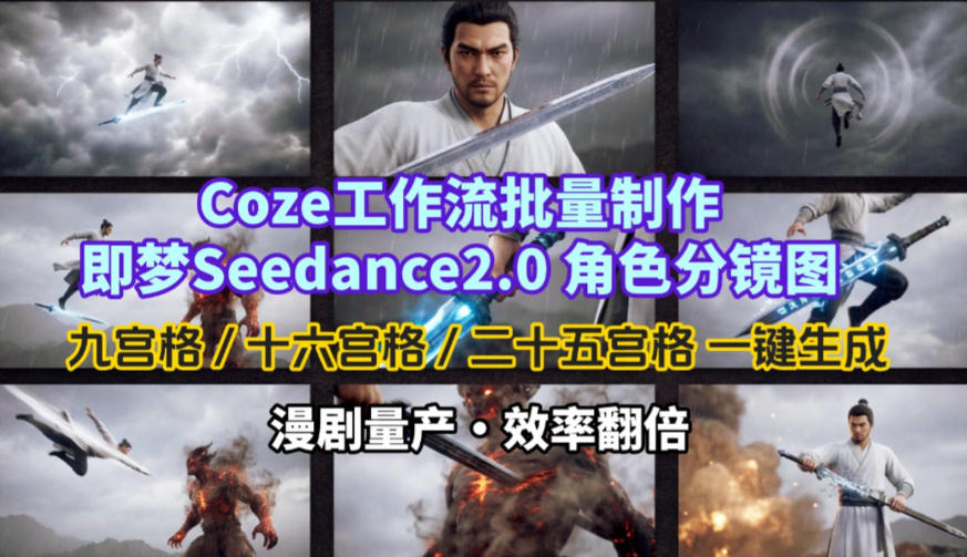 Coze工作流批量制作即梦Seedance2.0角色分镜图，九宫格-十六宫格-二十五宫格一键生成，漫剧量产，效率翻倍-87副业网 - 互联网副业项目资源分享平台