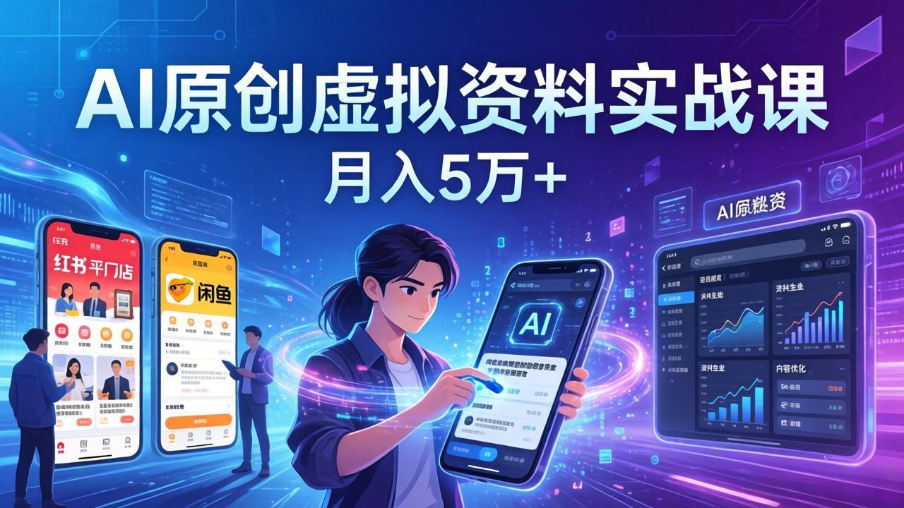 AI原创虚拟资料实战课：2026新机会，小红书闲鱼开店，普通人用AI轻松变现，月入5万+-87副业网 - 互联网副业项目资源分享平台