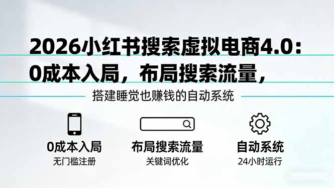 2026小红书搜索虚拟电商4.0：0成本入局，布局搜索流量，搭建睡觉也赚钱的自动系统-87副业网 - 互联网副业项目资源分享平台