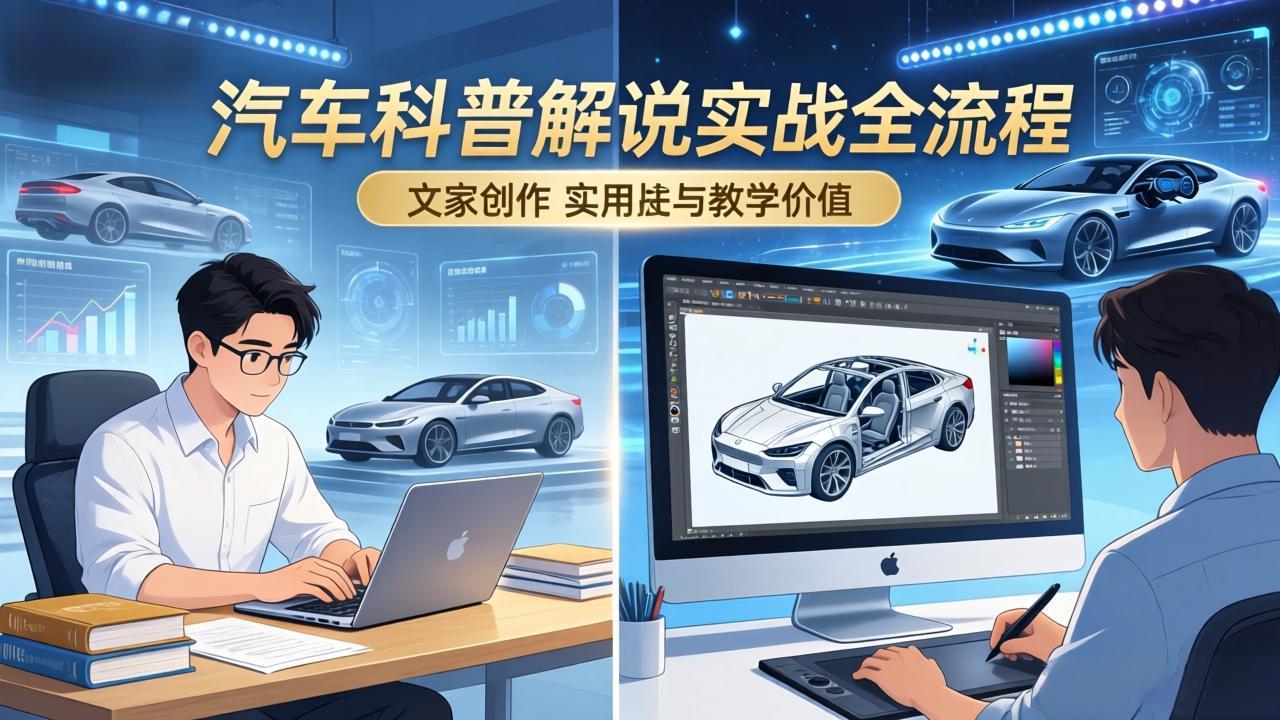 抖音汽车科普解说实战：文案+动画+画面处理+去水印全流程，打造专业汽车科普视频-87副业网 - 互联网副业项目资源分享平台