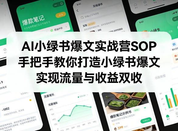 AI小绿书爆文实战营SOP，手把手教你打造小绿书爆文，实现流量与收益双收-87副业网 - 互联网副业项目资源分享平台