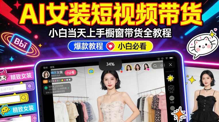 AI女装短视频橱窗带货：小白零门槛当天上手，高佣金爆款轻松賺！-87副业网 - 互联网副业项目资源分享平台