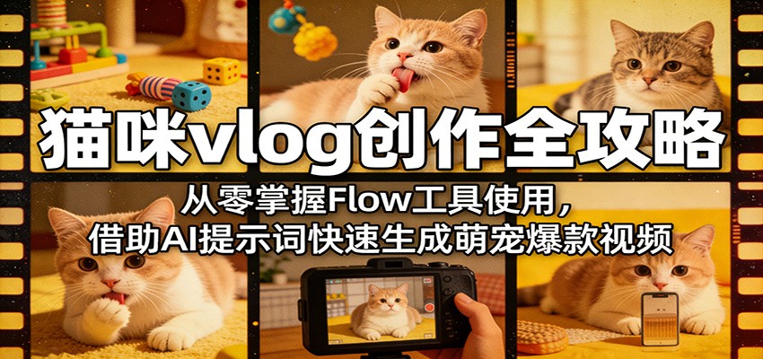 猫咪vlog创作全攻略：从零掌握Flow工具使用，借助AI提示词快速生成萌宠爆款视频-87副业网 - 互联网副业项目资源分享平台