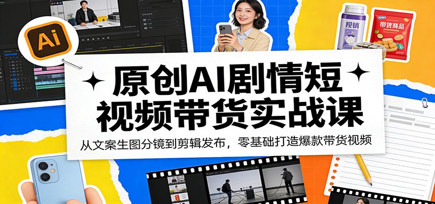 原创AI剧情短视频带货实战课：从文案生图分镜到剪辑发布，零基础打造爆款带货视频-87副业网 - 互联网副业项目资源分享平台