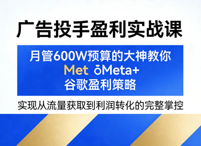 广告投手盈利实战课，月管600W预算的大神教你Meta+谷歌盈利策略，实现从流量获取到利润转化的完整掌控-87副业网 - 互联网副业项目资源分享平台