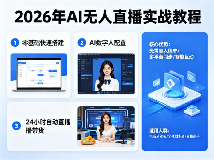 2026年AI无人直播实战教程，零基础也能快速搭建AI数字人无人直播间，实现24小时自动直播带货-87副业网 - 互联网副业项目资源分享平台