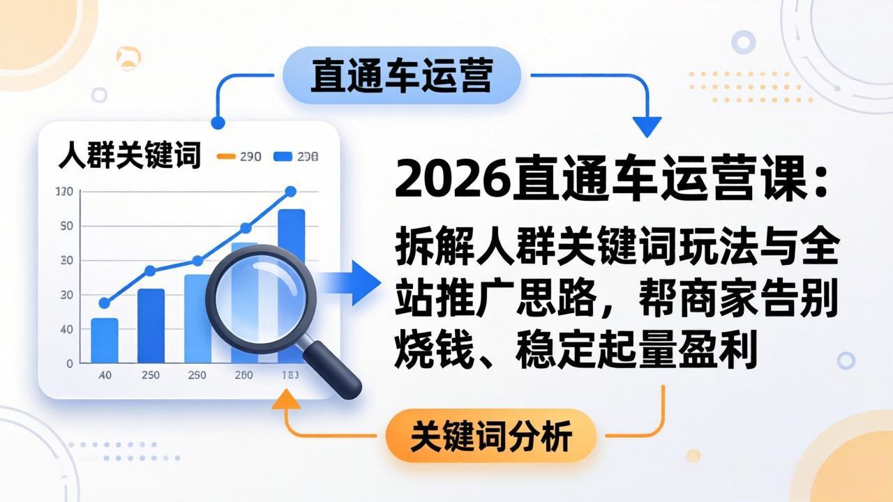2026直通车运营课：拆解人群关键词玩法与全站推广思路，帮商家告别烧钱、稳定起量盈利-87副业网 - 互联网副业项目资源分享平台