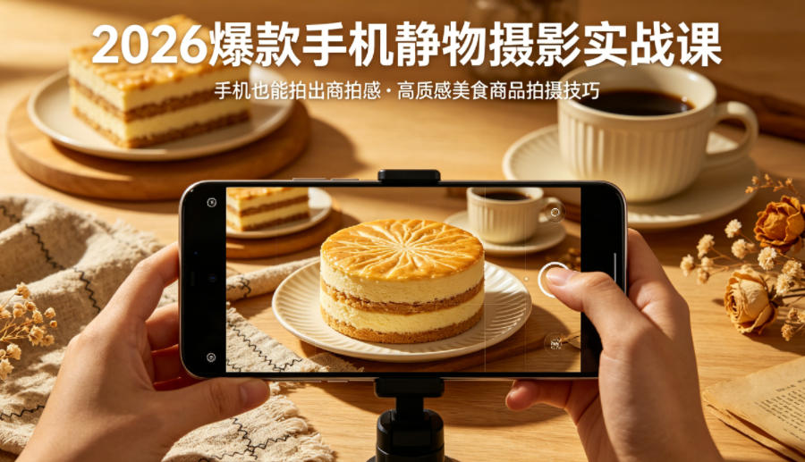 2026爆款手机静物摄影实战课，手机也能拍出商拍感，学会拍出高质感美食商品-87副业网 - 互联网副业项目资源分享平台