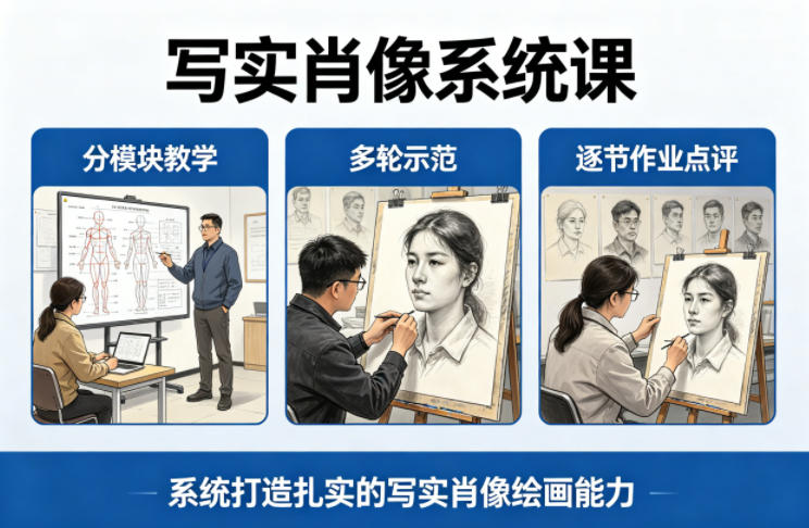 写实肖像系统课，全程分模块教学+多轮示范+逐节作业点评，系统打造扎实的写实肖像绘画能力-87副业网 - 互联网副业项目资源分享平台