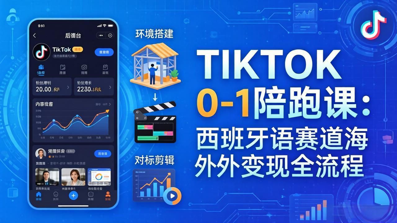 TIKTOK 0-1 陪跑课：从环境搭建到刷对标剪辑，西班牙语赛道海外变现全流程-87副业网 - 互联网副业项目资源分享平台