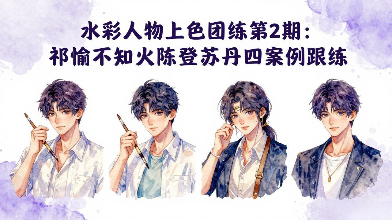 水彩人物上色团练第2期：祁煜不知火陈登苏丹四案例跟练，手把手提升绘画能力-87副业网 - 互联网副业项目资源分享平台