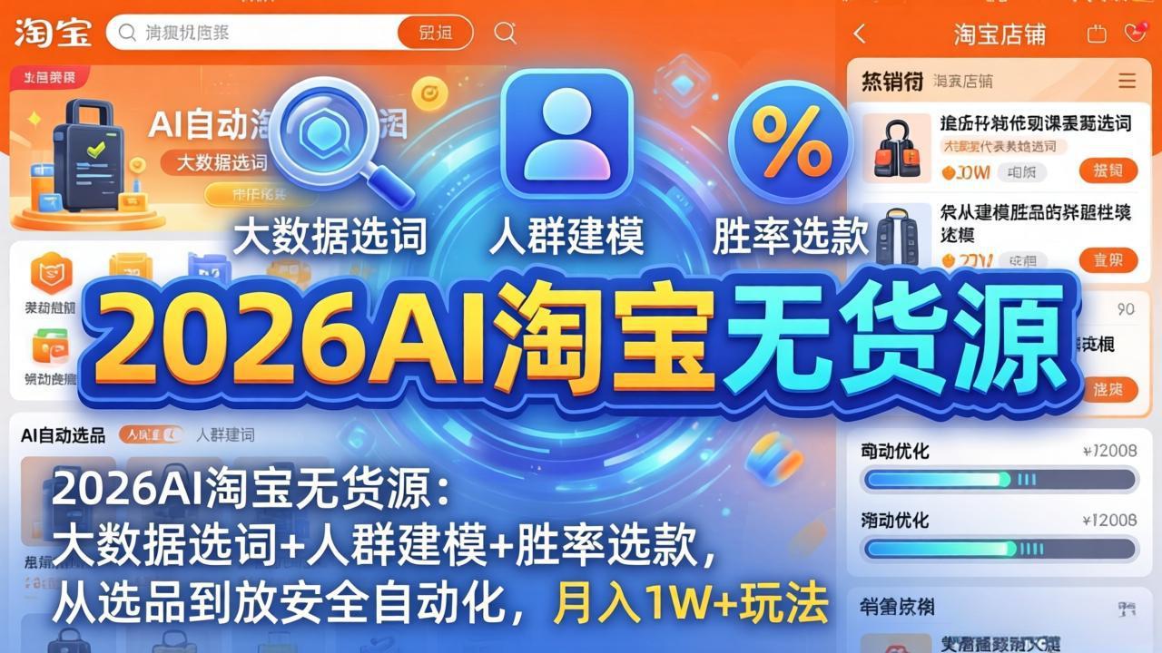 2026AI淘宝无货源-4月更新：大数据选词+人群建模+胜率选款，从选品到放大全自动化，月入1W+玩法-87副业网 - 互联网副业项目资源分享平台