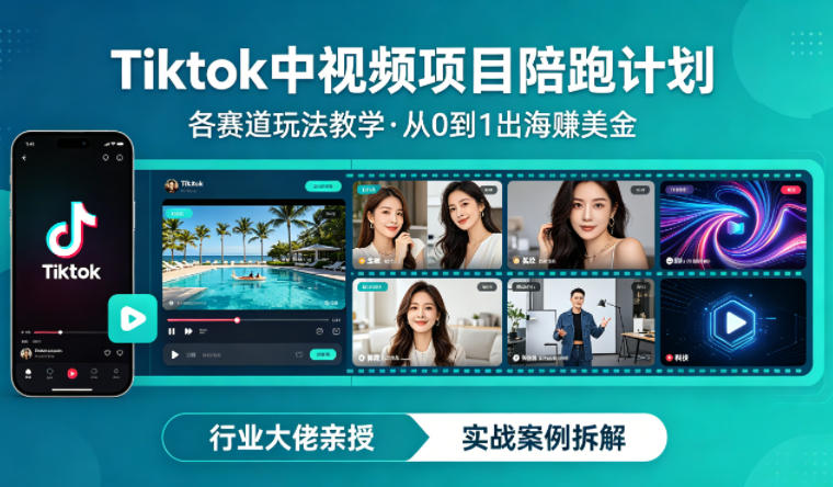 某大佬的Tiktok中视频项目陪跑，涵盖TK各个赛道玩法教学，从0到1出海賺美金-87副业网 - 互联网副业项目资源分享平台