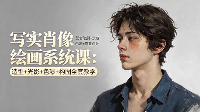 写实肖像绘画系统课：造型+光影+色彩+构图全套教学，配套笔刷+示范+作业点评-87副业网 - 互联网副业项目资源分享平台