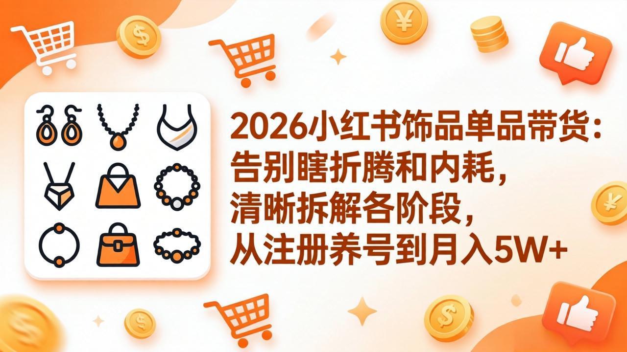 2026小红书饰品单品带货：告别瞎折腾和内耗，清晰拆解各阶段，从注册养号到月入5W+-87副业网 - 互联网副业项目资源分享平台