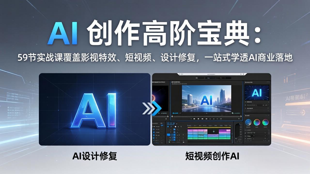 AI 创作高阶宝典：59节实战课覆盖影视特效、短视频、设计修复，一站式学透AI商业落地-87副业网 - 互联网副业项目资源分享平台