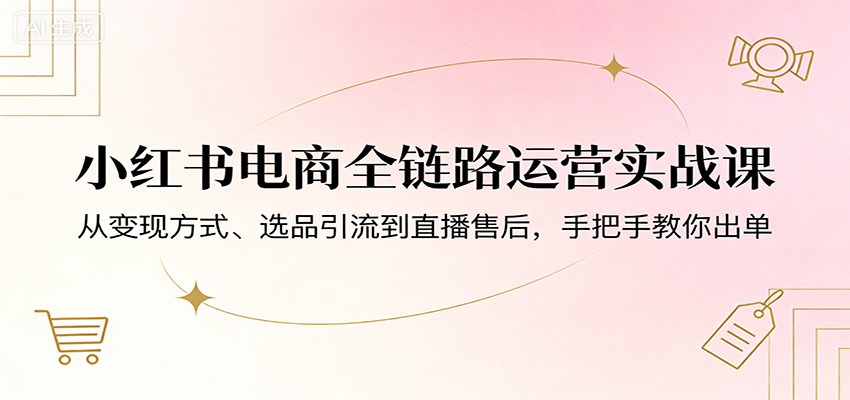 小红书电商全链路运营实战课：从变现方式、选品引流到直播售后，手把手教你出单-87副业网 - 互联网副业项目资源分享平台