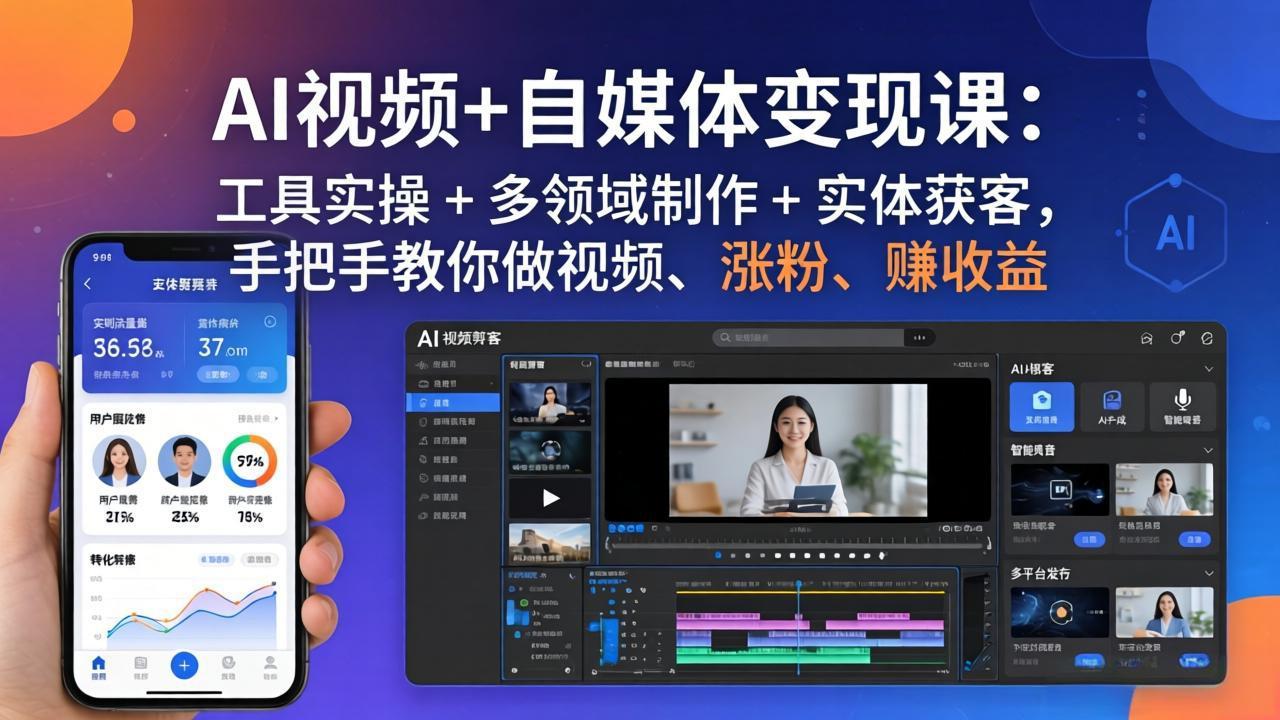 AI视频+自媒体变现课：工具实操 + 多领域制作 + 实体获客，手把手教你做视频、涨粉、赚收益-87副业网 - 互联网副业项目资源分享平台