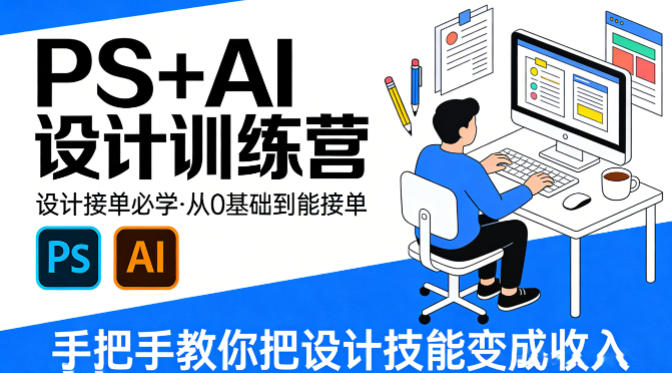 设计接单必学，PS+AI设计训练营，从0基础到能接单，手把手教你把设计技能变成收入-87副业网 - 互联网副业项目资源分享平台