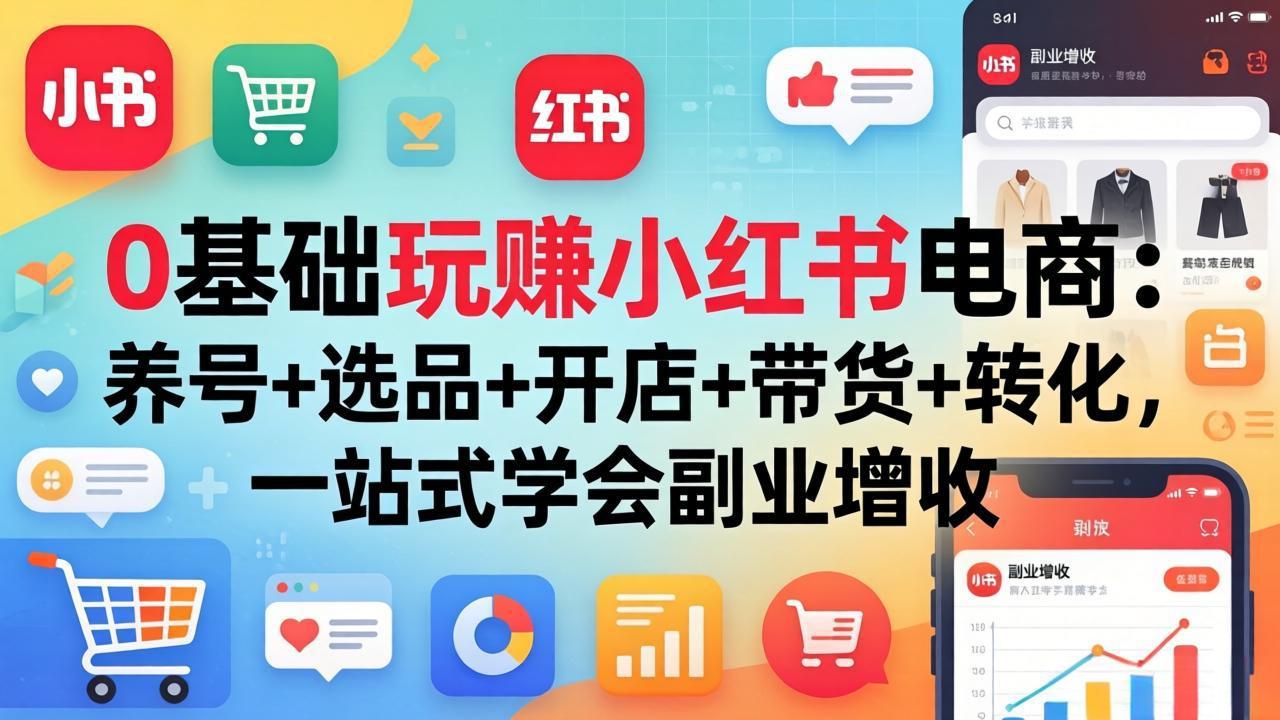 0基础玩赚小红书电商：养号+选品+开店+带货+转化，一站式学会副业增收-87副业网 - 互联网副业项目资源分享平台