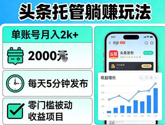 头条托管躺賺玩法，单账号月入2k+，每天5分钟发布即可，零门槛被动收益项目【揭秘】-87副业网 - 互联网副业项目资源分享平台