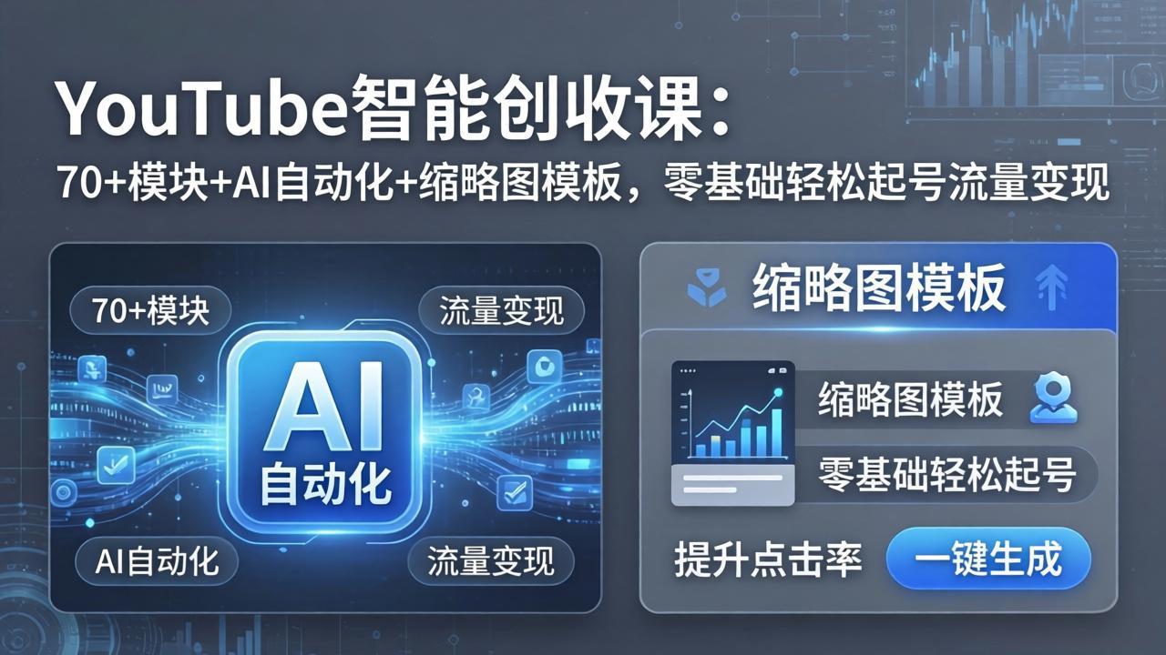 YouTube智能创收课：70+模块+AI自动化+缩略图模板，零基础轻松起号流量变现-87副业网 - 互联网副业项目资源分享平台