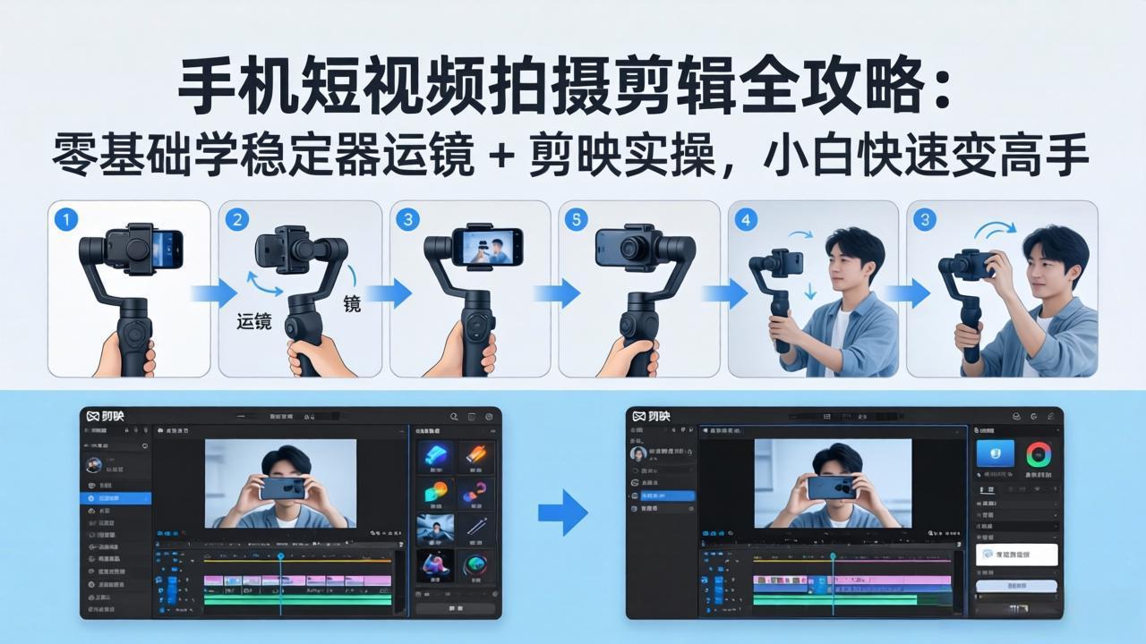 手机短视频拍摄剪辑全攻略：零基础学稳定器运镜 + 剪映实操，小白快速变高手-87副业网 - 互联网副业项目资源分享平台