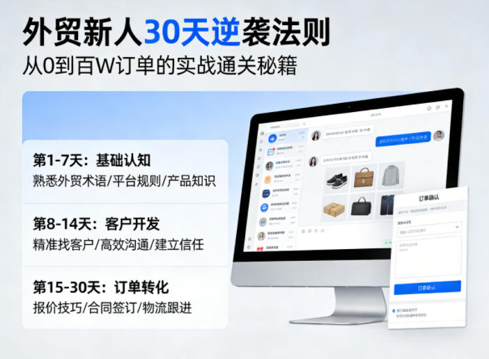 外贸新人30天逆袭法则，教你从0到百W订单的实战通关秘籍-87副业网 - 互联网副业项目资源分享平台