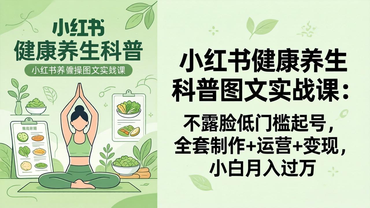 2026小红书健康养生科普图文实战课:不露脸低门槛起号,全套制作+运营+变现,小白月入过万-87副业网 - 互联网副业项目资源分享平台