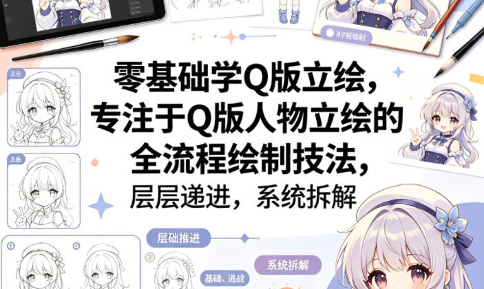 零基础学Q版立绘，专注于Q版人物立绘的全流程绘制技法，层层递进，系统拆解-87副业网 - 互联网副业项目资源分享平台