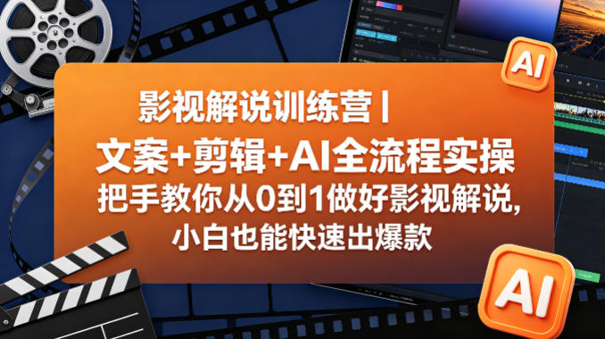 影视解说训练营|文案+剪辑+AI全流程实操,把手教你从0到1做好影视解说,小白也能快速出爆款-87副业网 - 互联网副业项目资源分享平台