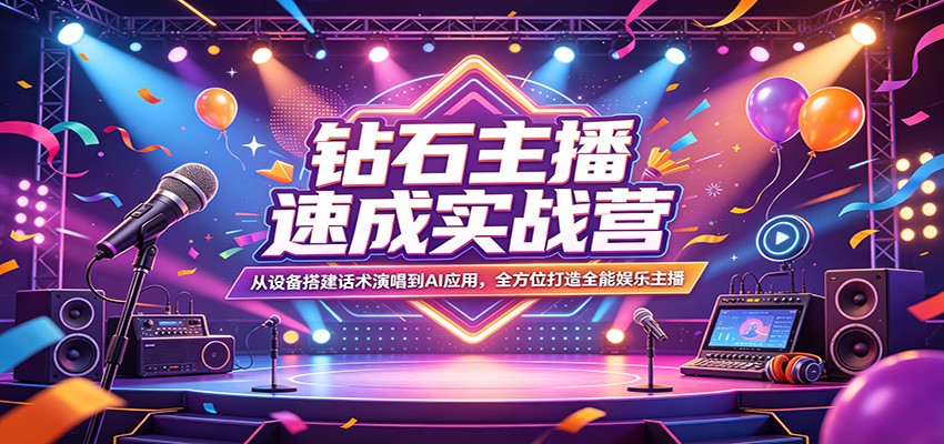 钻石主播速成实战营：从设备搭建话术演唱到AI应用，全方位打造全能娱乐主播-87副业网 - 互联网副业项目资源分享平台