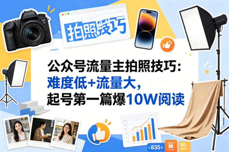 公众号流量主之拍照技巧赛道，难度低+流量大，起号第一篇就爆了10w阅读-87副业网 - 互联网副业项目资源分享平台