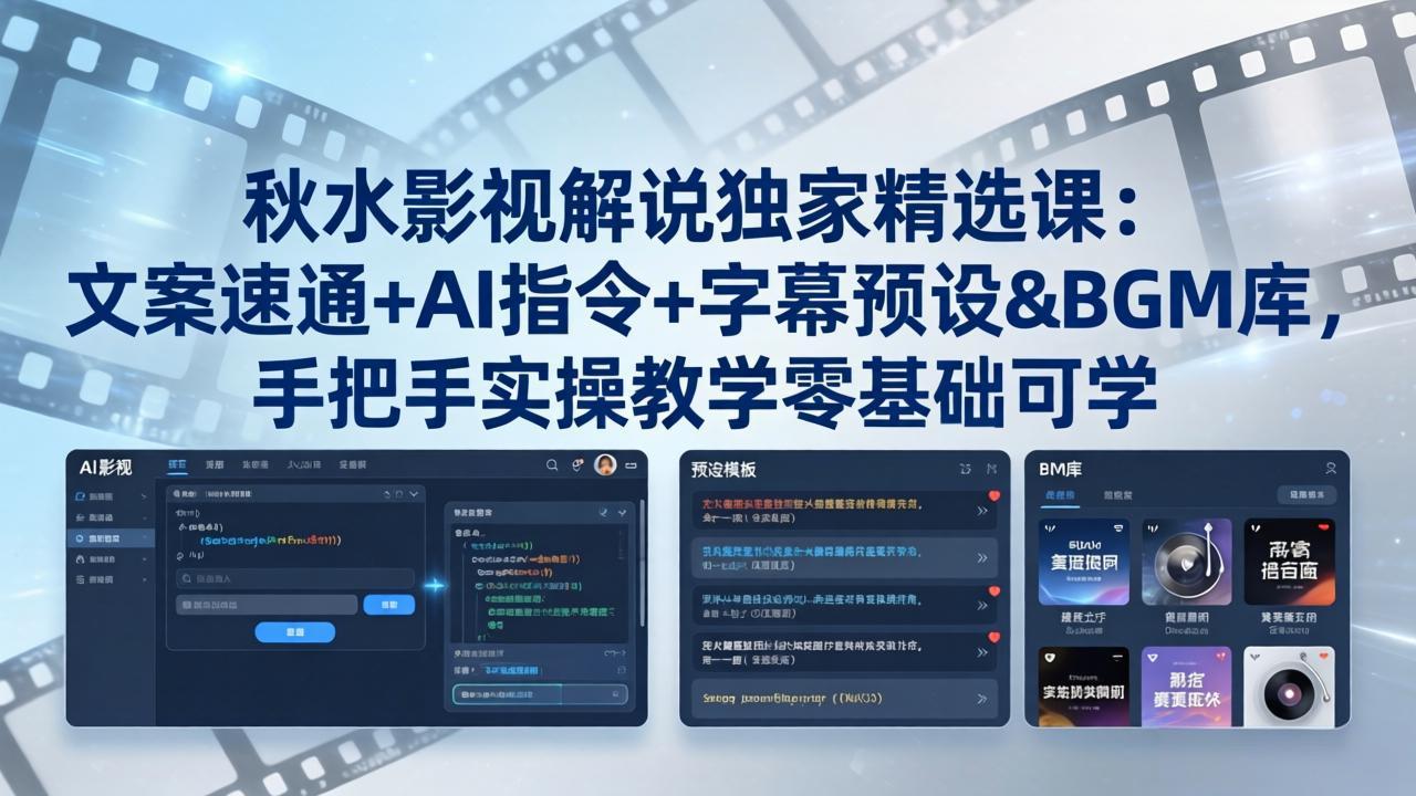 秋水影视解说独家精选课：文案速通+AI指令+字幕预设+BGM库，手把手实操教学零基础可学-87副业网 - 互联网副业项目资源分享平台