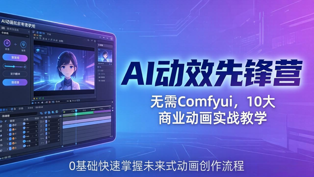AI 动效先锋营：无需Comfyui，10大商业动画实战教学，0基础快速掌握未来式动画创作流程-87副业网 - 互联网副业项目资源分享平台