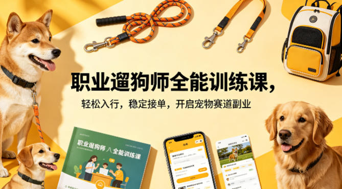 职业遛狗师全能训练课，轻松入行，稳定接单，开启宠物赛道副业-87副业网 - 互联网副业项目资源分享平台