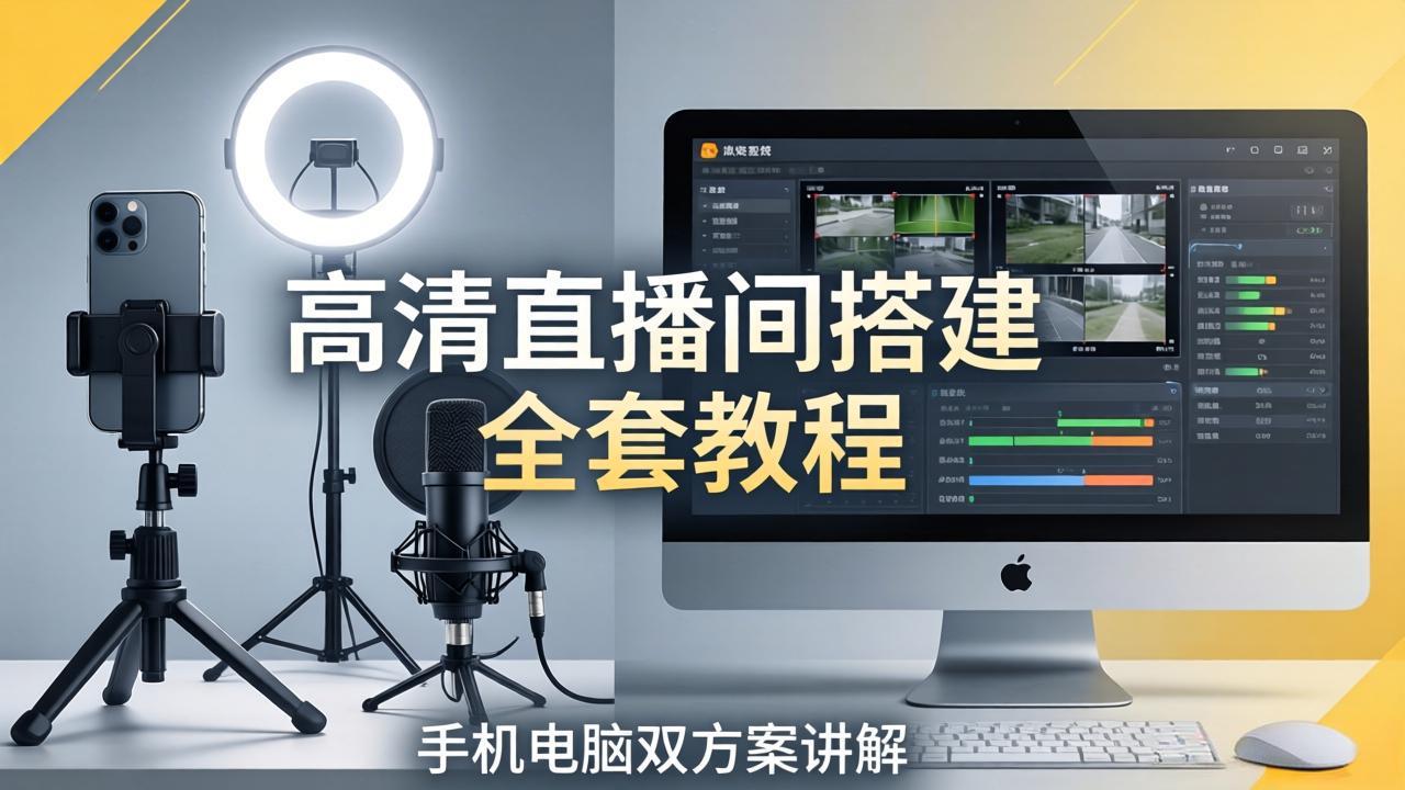 高清直播间搭建全套教程，手机电脑双方案讲解，设备选型调试多机位实操教学-87副业网 - 互联网副业项目资源分享平台
