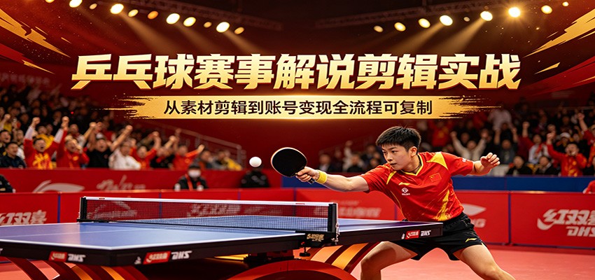 乒乓球赛事解说剪辑实战，从素材剪辑到账号变现全流程可复制-87副业网 - 互联网副业项目资源分享平台