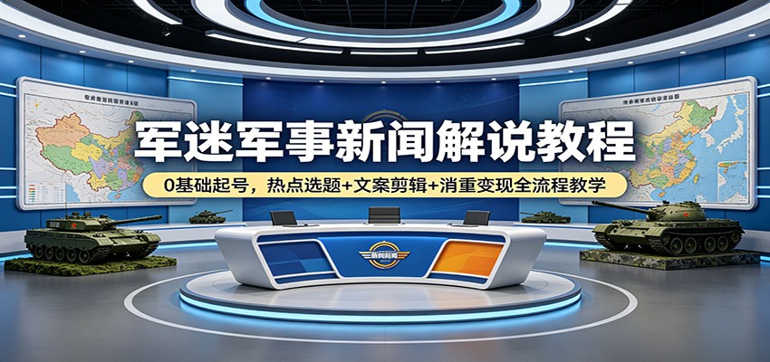 军迷军事新闻解说教程：0基础起号，热点选题+文案剪辑+消重变现全流程教学-87副业网 - 互联网副业项目资源分享平台