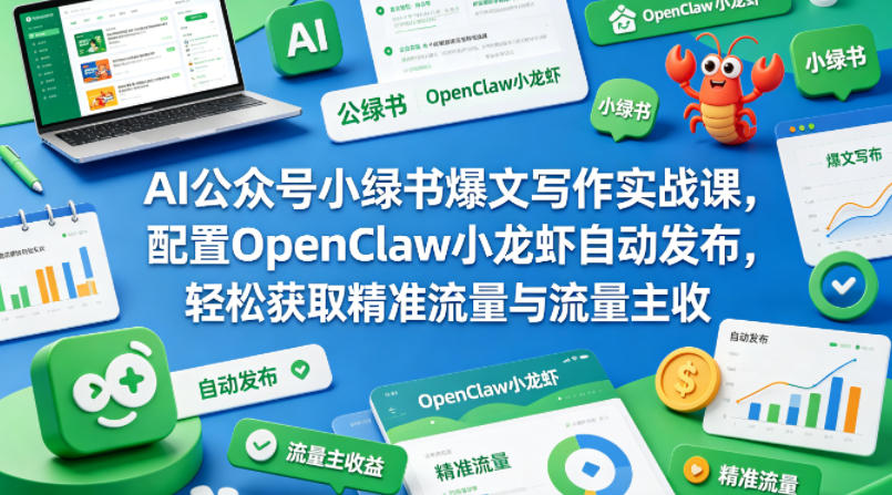 AI公众号小绿书爆文写作实战课，配置OpenClaw小龙虾自动发布，轻松获取精准流量与流量主收益-87副业网 - 互联网副业项目资源分享平台