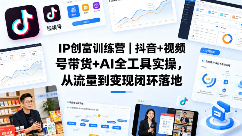 IP创富训练营｜抖音+视频号带货+AI全工具实操，从流量到变现闭环落地-87副业网 - 互联网副业项目资源分享平台