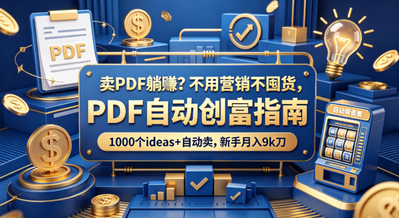 卖PDF躺賺？不用营销不囤货，PDF自动创富指南，1000个ideas+自动卖，新手月入9k刀【原创双语字幕】-87副业网 - 互联网副业项目资源分享平台