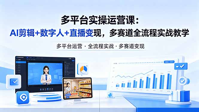 某团队多平台实操运营课-更新26年4月20：AI剪辑+数字人+直播变现，多赛道全流程实战教学-87副业网 - 互联网副业项目资源分享平台