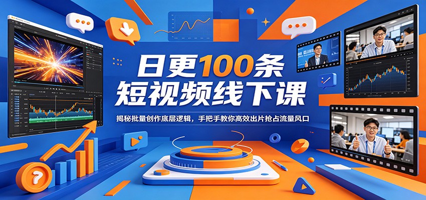 日更100条短视频线下课：揭秘批量创作底层逻辑，手把手教你高效出片抢占流量风口-87副业网 - 互联网副业项目资源分享平台